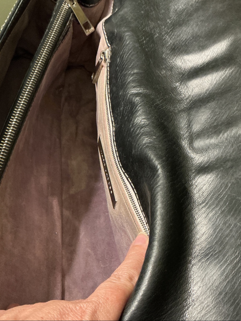Marc Jacobs Vintage Black Leather Double-Handle Shoulder Bag Pink Stitching - Picture 7 of 13
